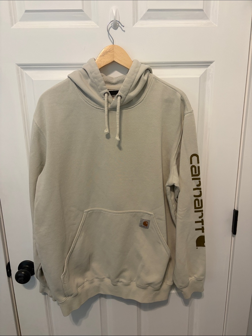 Carhartt Men's Pullover Hoodie in Light Beige with Logo Print
